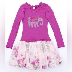 Mignone Girls' Long Sleeve Dress Elephant Magenta Size 8